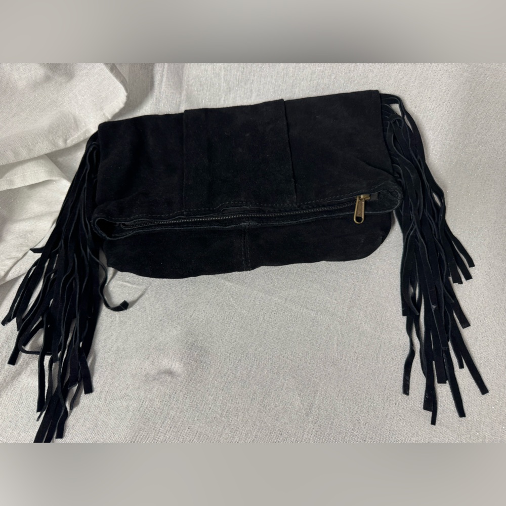 Forever 21 Black Fringe Wristlet Clutch